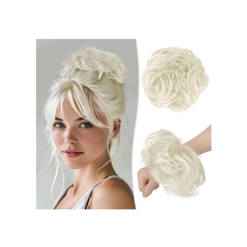 Platinum 100% Real Human Hair Messy Bun Extension Large Layered Wavy Updo Piece